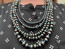 24" long, 5 Strands Sterling Silver Navajo Pearls Necklace
